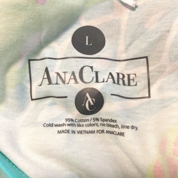 Ana Clare Resort Wear Top 3/4 sleeve soft stretchy turtle print turquoise L - Picture 5 of 6